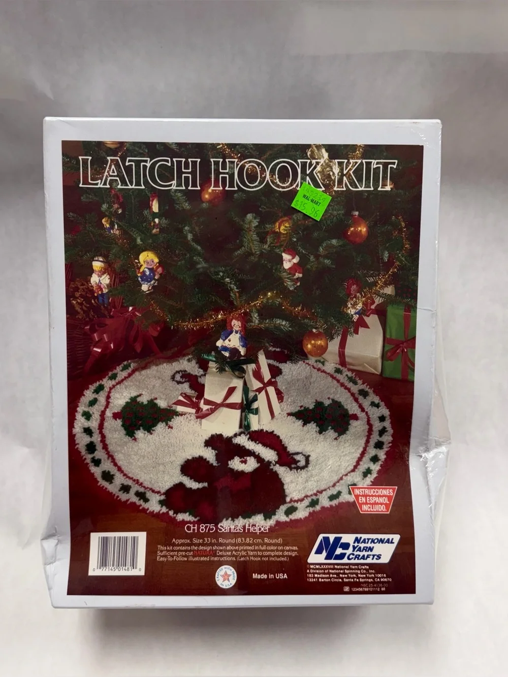 National Yarn Crafts Vintage Latch Hook Kit 33 Round Christmas Tree Skirt Bear